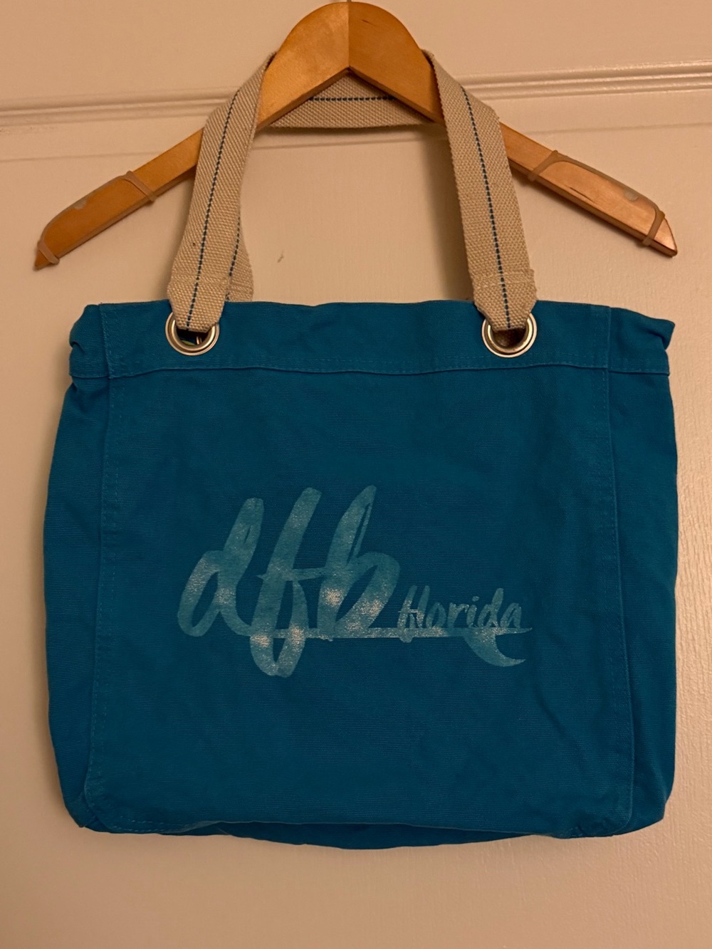 Port Authority Florida Teal Canvas Tote Bag with Contrast Handles